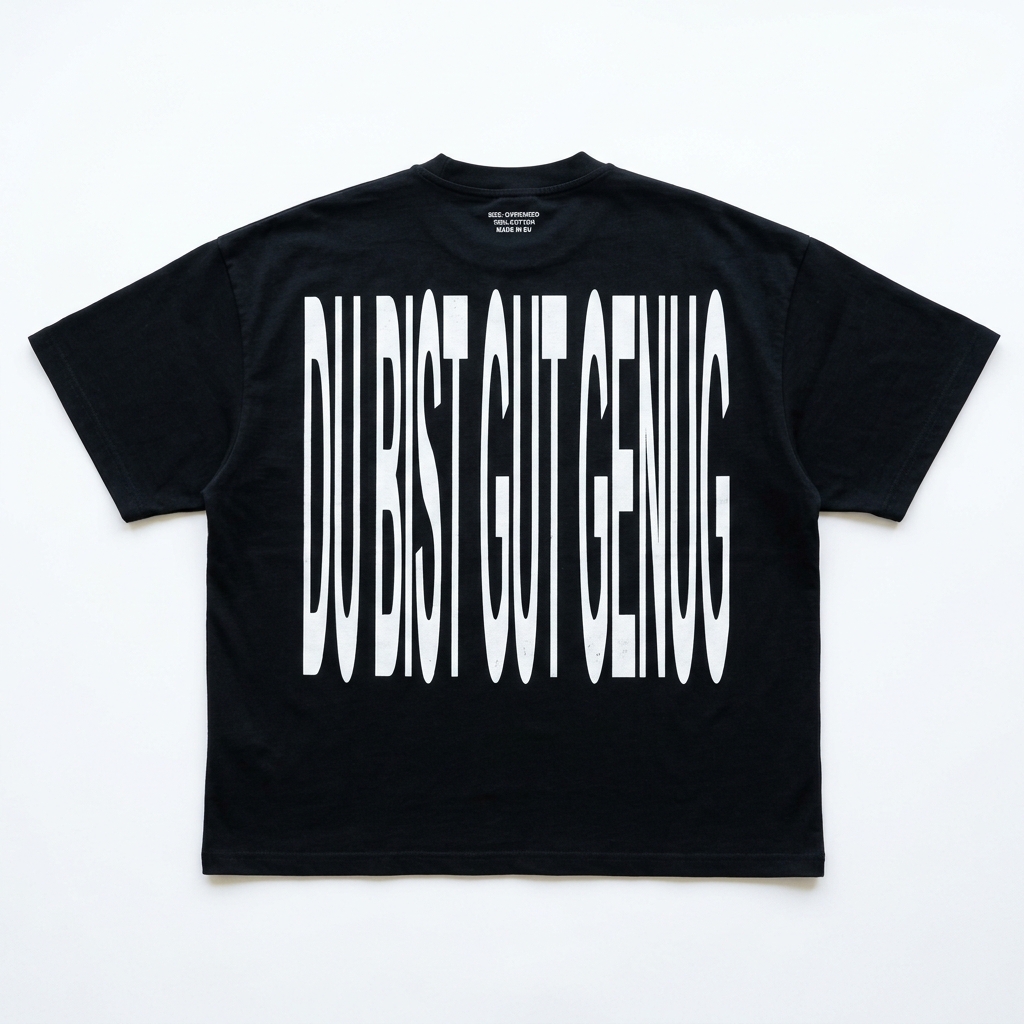 DU BIST GUT GENUG T-Shirt — Back print condensed type